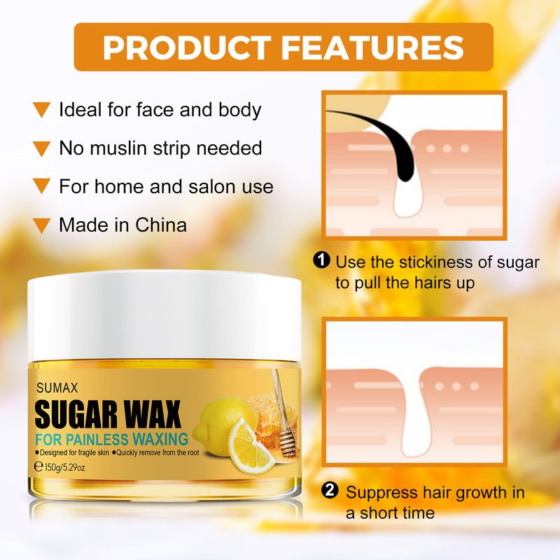 Honey Lemon Sugar Wax, Pure Natural Honey Wax Hair Removal Cream, Suitable For Leg, Chest, Hand, And Underarm Hair Removal, With A Scraper_voghion.com