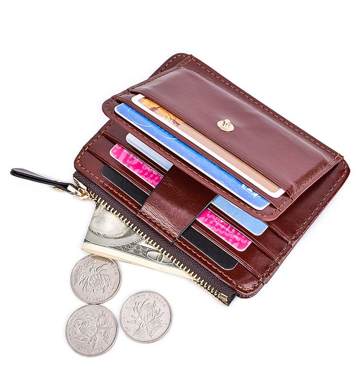 Europese en Amerikaanse portemonnee Retro Fashion Dollar Handtas Olie Gewaxt Leer Rits Portemonnee Sleutel Munt Kaarthouder_voghion.com
