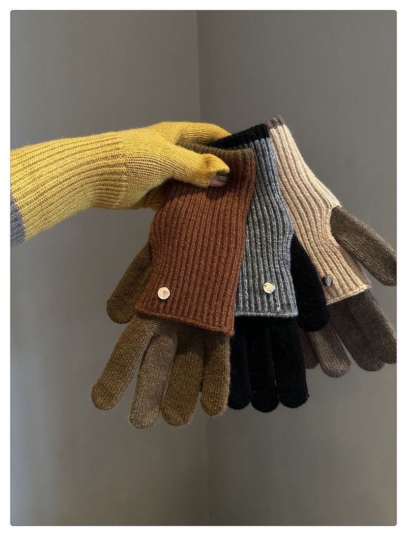 Milad Winter Dual-use Color-blocking Knitted Wool Gloves For Women, Fingerless, Touchscreen-compatible, Warm, Cycling,_voghion.com