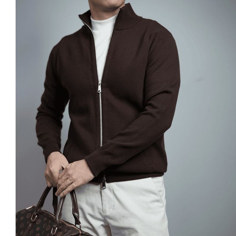 Herren-Cordjacke aus dickem Material mit Stehkragen, stylischer Freizeitmantel mit Reißverschluss für alle Jahreszeiten (Blau, Braun, Schwarz)_voghion.com