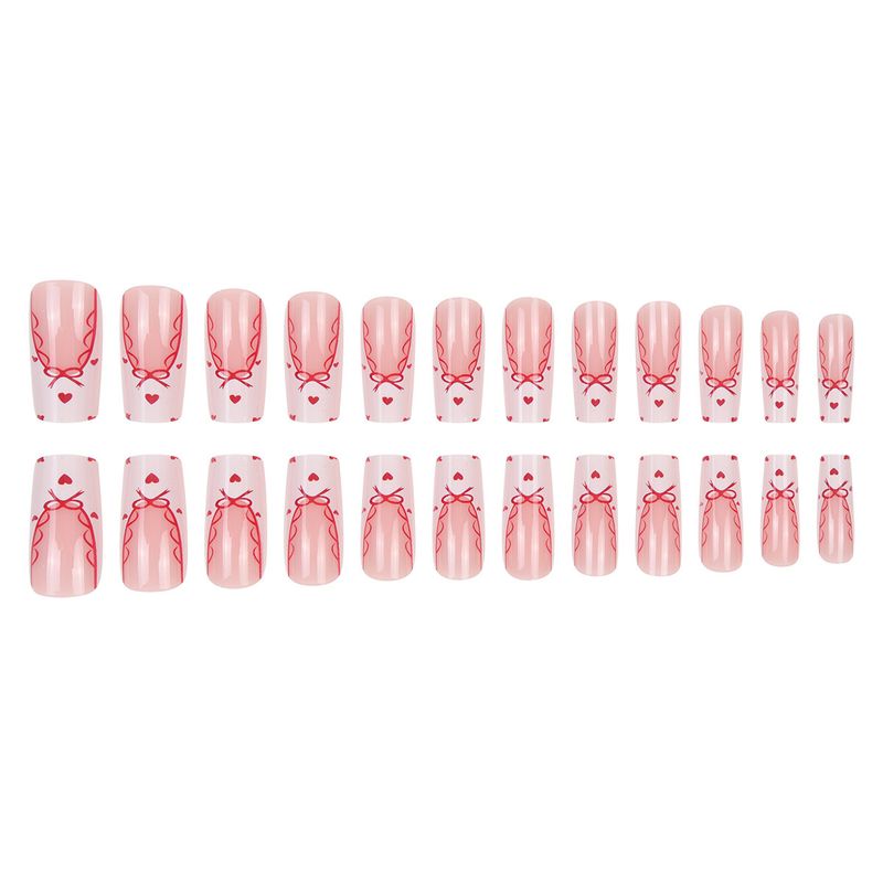 Eleganti unghie finte con fiocco alla francese – Unghie finte dolci e alla moda per le donne, unghie finte riutilizzabili con opzioni colla/gel_voghion.com