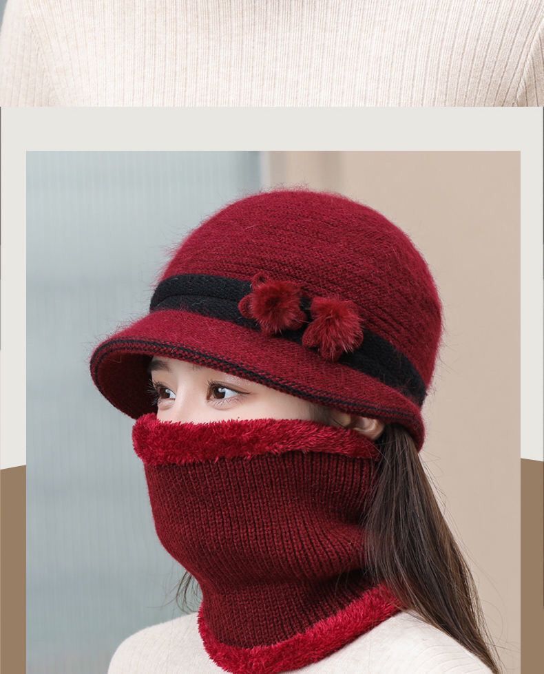 Winter Knitted For Middle-aged Elderly Women, Mom's Rabbit Fur Hat, Thickened And Fleece-lined, Grandma's Warm Wool Hat_voghion.com