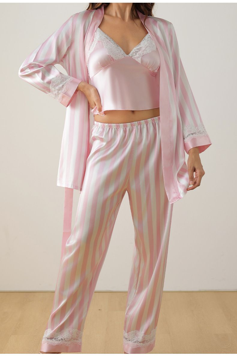 Pantaloni a maniche lunghe con bretelle in seta ghiacciata da donna, nuovi per autunno e inverno, comodi set da tre pezzi per il tempo libero_voghion.com