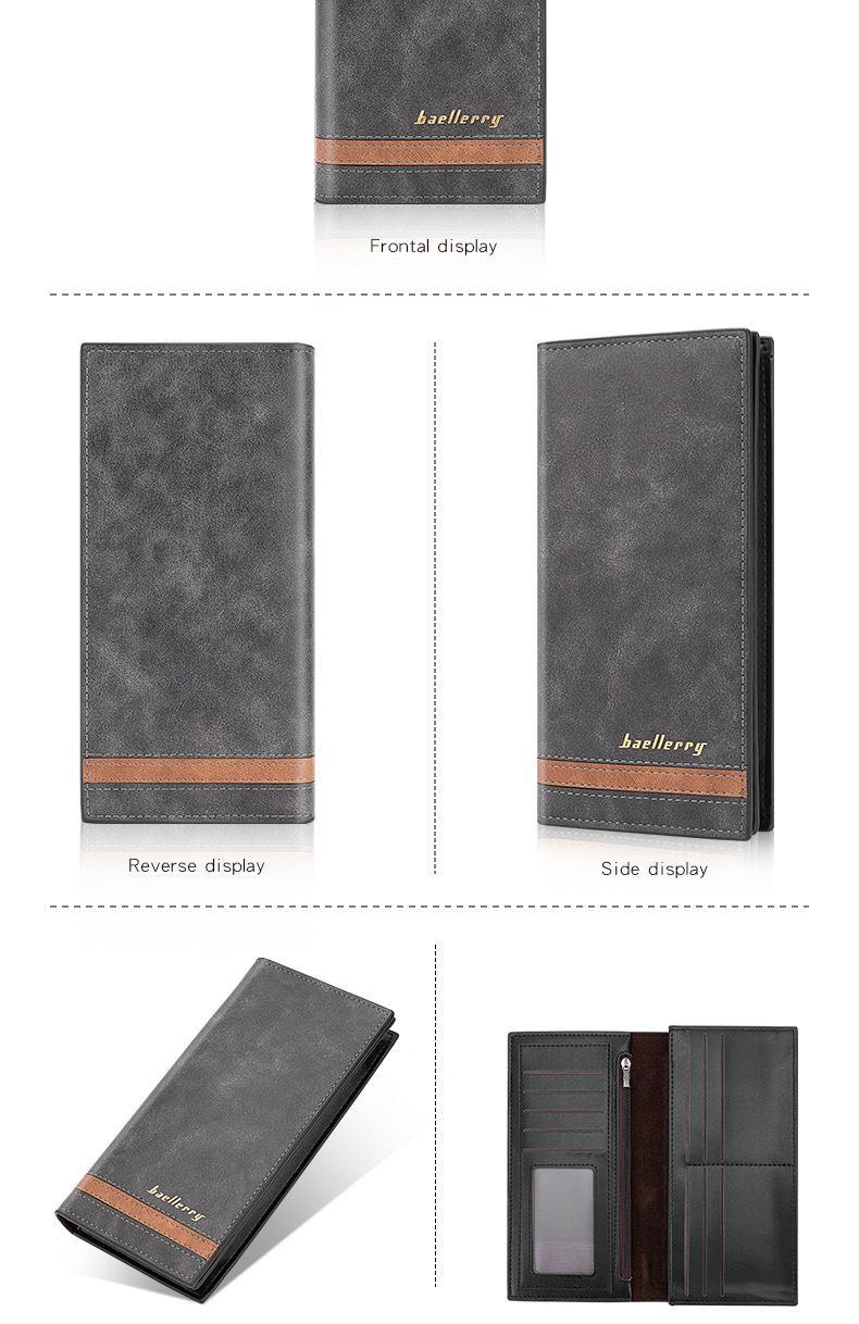 Lange Herrenbrieftasche von Baellerry im Business-Stil mit mehreren Kartenfächern, zweifach gefaltetem Design und Reißverschlussfach für Quittungen._voghion.com
