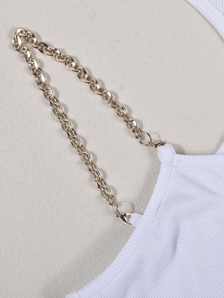 2023 Women's New Solid Color Sexy Hollow Metal Chain One Shoulder Open Navel Top 9243TD_voghion.com