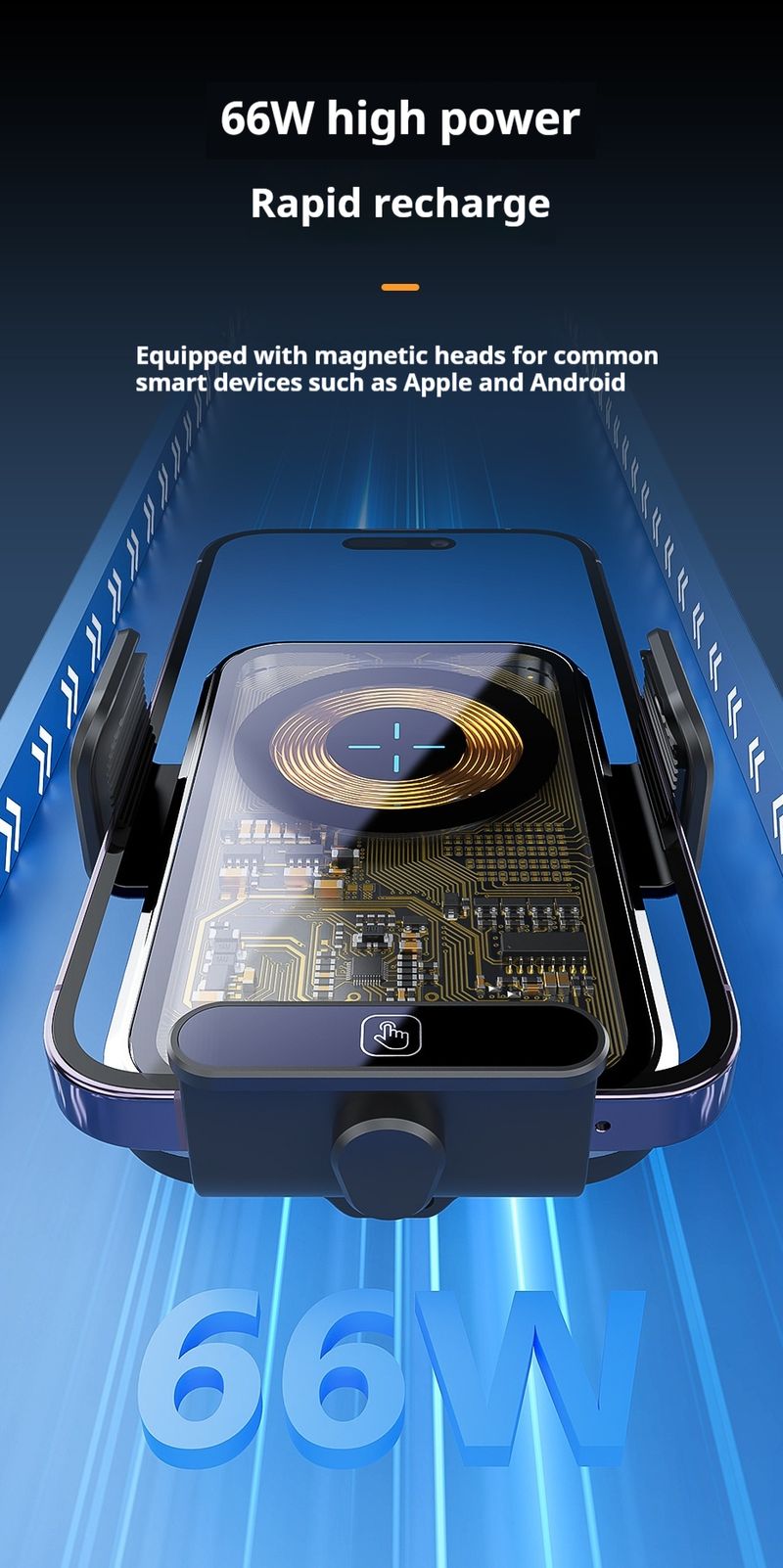 Suitable For IOS Android Transparent Magnetic Wireless Car Charging Stand 15W Fast Charging Compatible Internally Visible 66W Wireless Stand_voghion.com