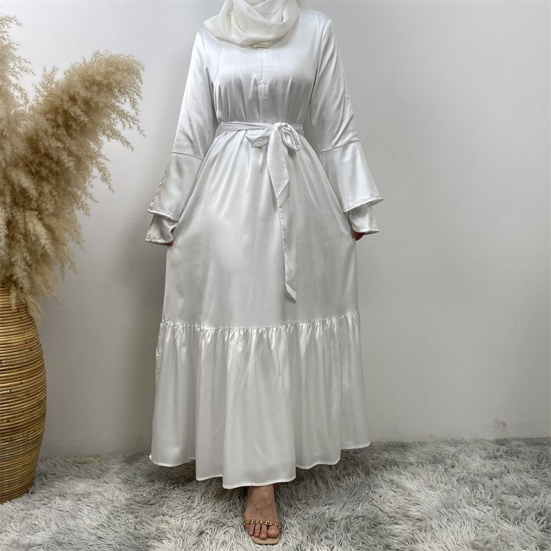 Yeni Saten Müslüman Kadın Elbisesi Çift Çan Kollu Abaya Lüks Dubai Elmas Uzun Elbise Etek Ucu Eklemeli Kaftan Faslı Kadın Zarif_voghion.com