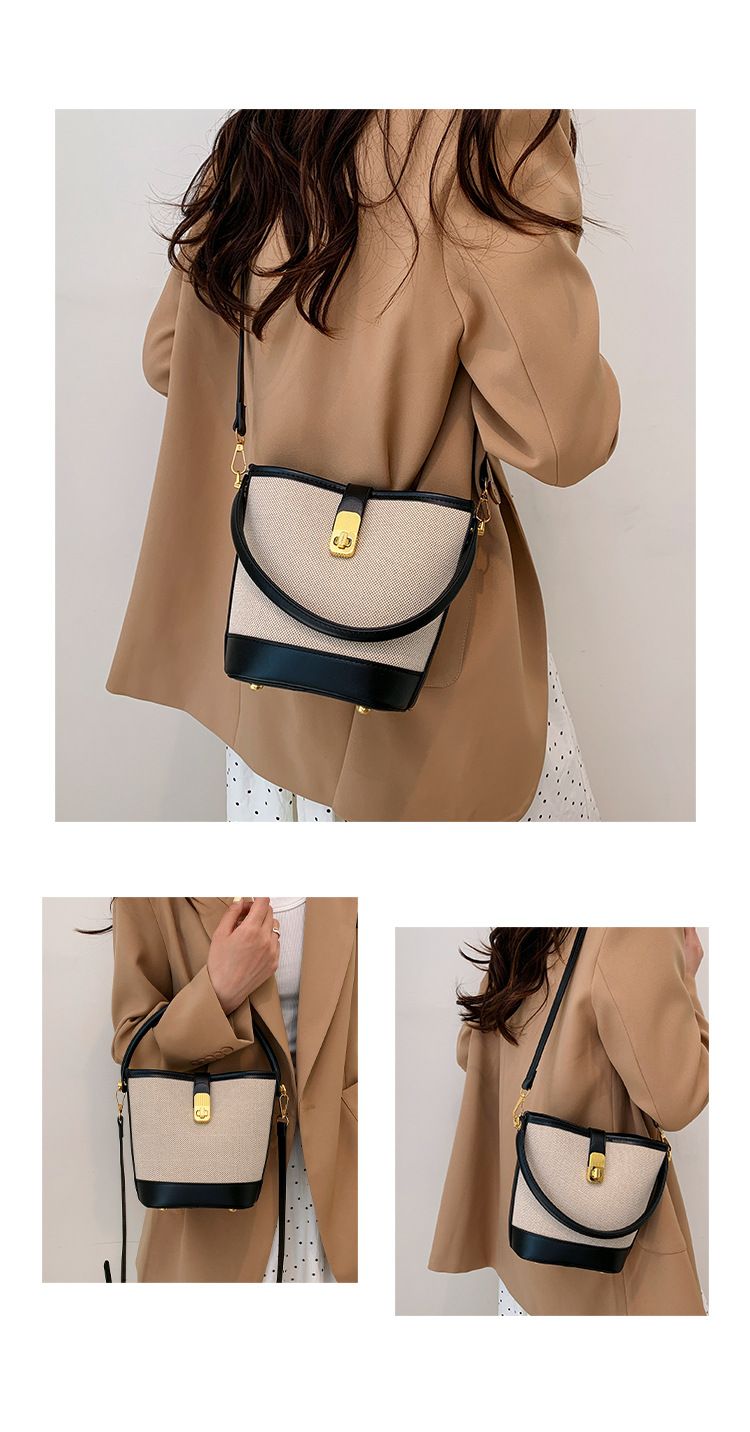 2024 nieuwe tas dames trendy en modieuze draagbare emmertas met klein ontwerp contrasterende kleur splitsen enkele schouder crossbody tas_voghion.com