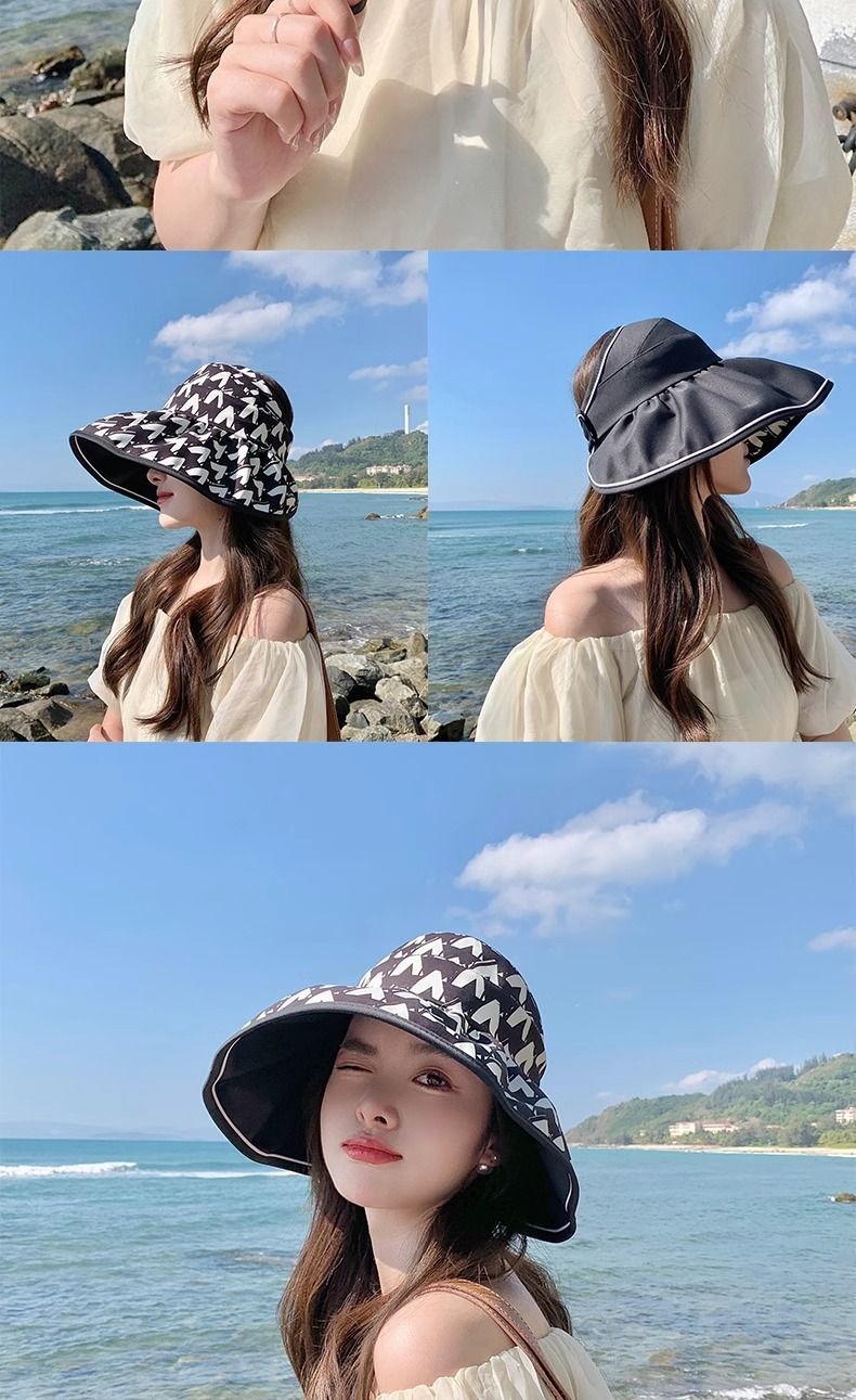 Cappello da sole pieghevole con protezione solare, con parte superiore vuota, da donna, estivo, per vacanze al mare, da annodare a coda di cavallo_voghion.com