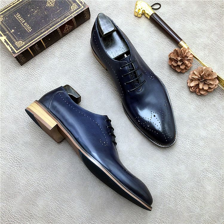 Italian Business Blue With Carve Patterns Fashion Bridegroom Leather Shoes_voghion.com