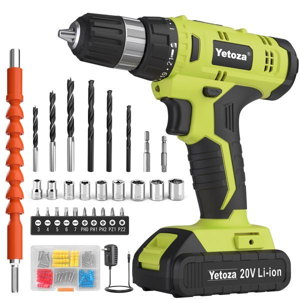 Cordless Drill Set, 20V Electric Power Drill With Battery And Charger, Green_voghion.com
