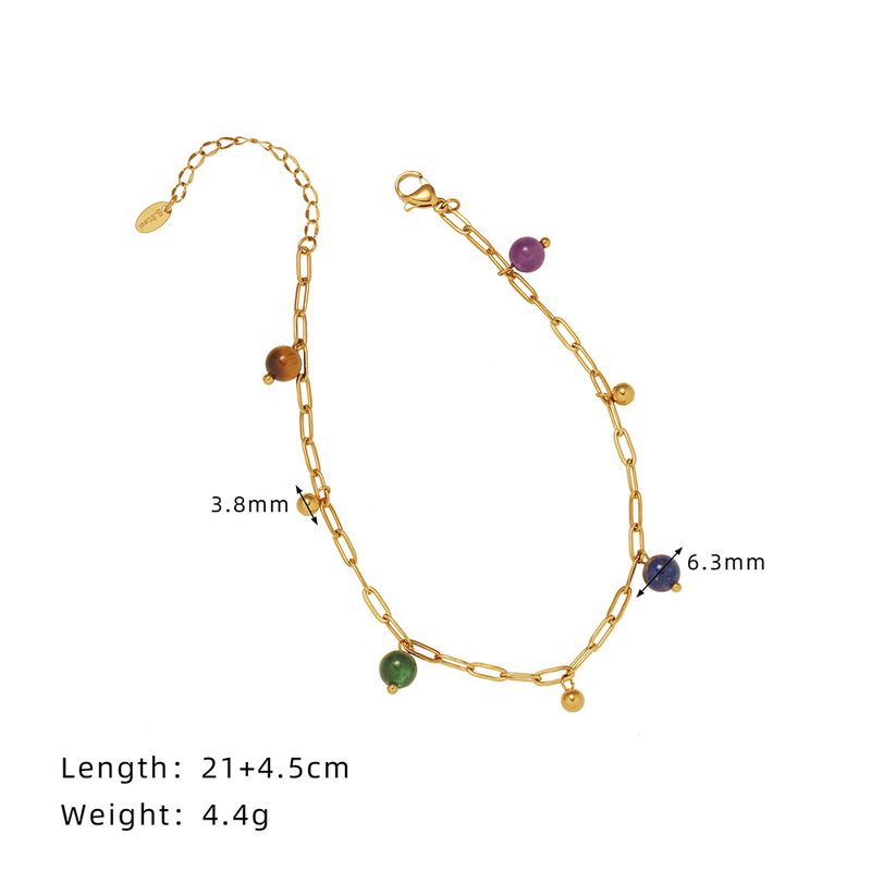 Bohemian Natural Lapis Lazuli Amethyst Five Elements Colorful Gold Bead Bracelet Anklet Titanium Steel Plated SL117_voghion.com