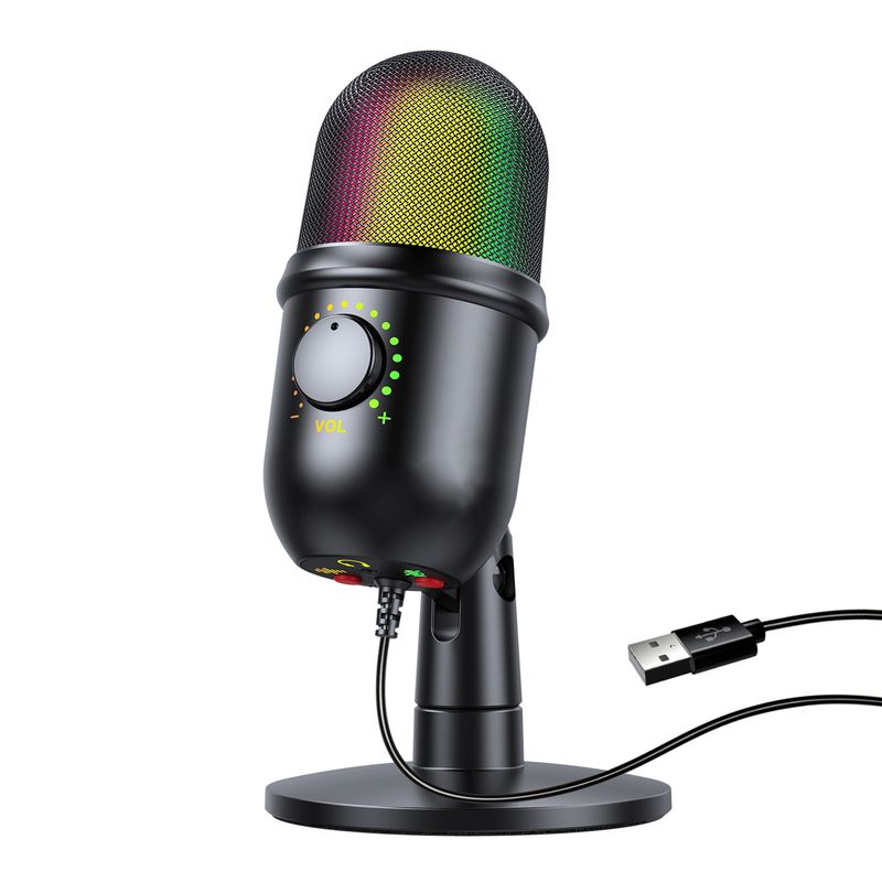 RGB kondenzátor mikrofon légzőfénnyel asztali mikrofonállvánnyal laptophoz, élő közvetítésű videokonferenciához, egy játékhoz_voghion.com