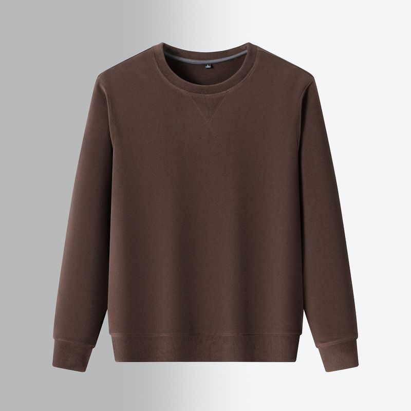 Sweat-shirt ras du cou doublé polaire pour homme (coupe oversize, style urbain, mélange de polyester, couleurs unies, S-4XL, noir/kaki/vert kaki/marron)_voghion.com