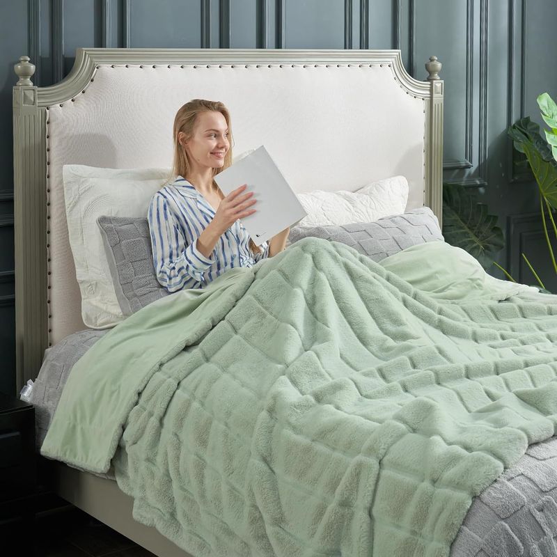 Manta de lujo con borde cruzado, suave manta de felpa de conejo, manta a rayas, decoración del hogar, funda de sofá, manta pequeña_voghion.com