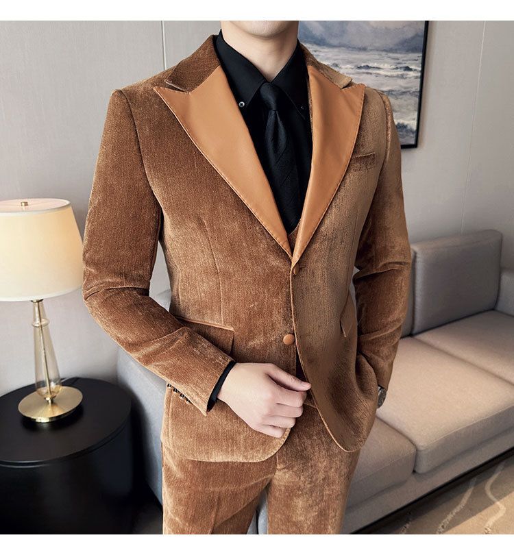 Męska odzież jesień i zima designerskie skórzane garnitury retro wysokiej klasy moda slim fit trzyczęściowe garnitury_voghion.com
