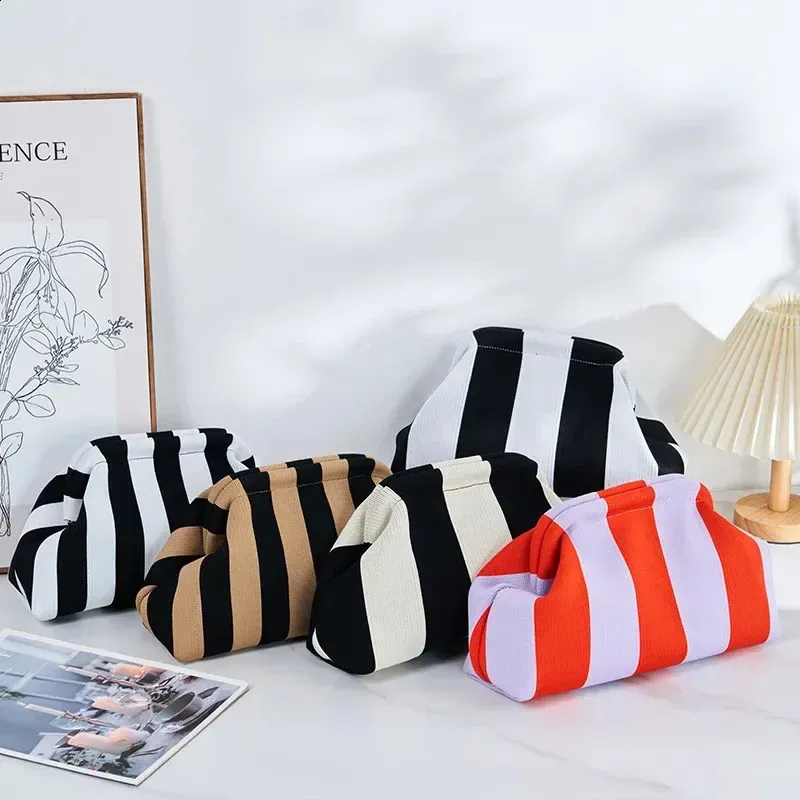 Borsa a mano estiva da spiaggia per donna, intrecciata all'uncinetto, lavorata a maglia, con arricciature, carina, casual, color block_voghion.com