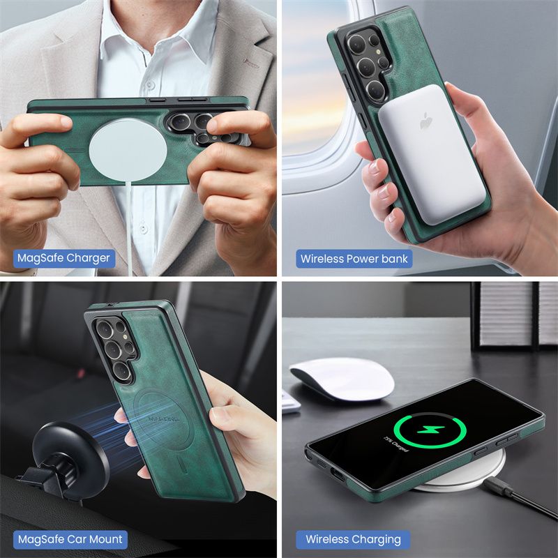Magnetische 2-in-1-Geldbörse aus Leder für Samsung Galaxy S25 Edge S24 Plus S23 Ultra Wireless Charging Back_voghion.com