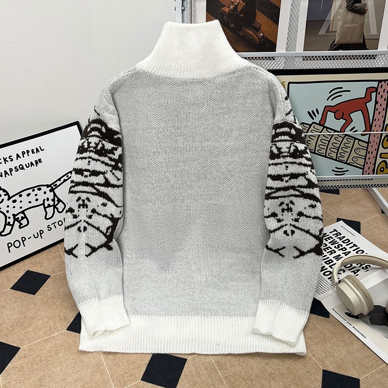 Herren-Vintage-Cardigan mit Schmetterlings-Reißverschluss – Weicher, wachsartiger Strickpullover für Herbst/Winter (Schwarz/Grau, M-XXL)_voghion.com