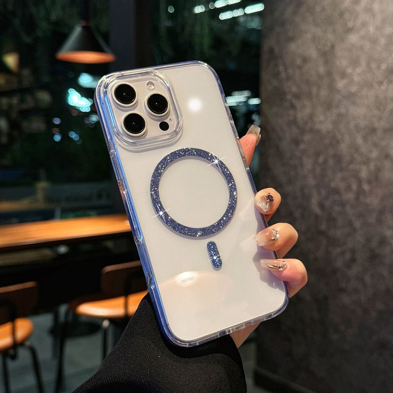 Glitter Bling For Magsafe Magnetic Case For IPhone 17 16 15 14 13 12 Pro Max 16e 17 Air Wireless Charging Clear Colorful Cover_voghion.com