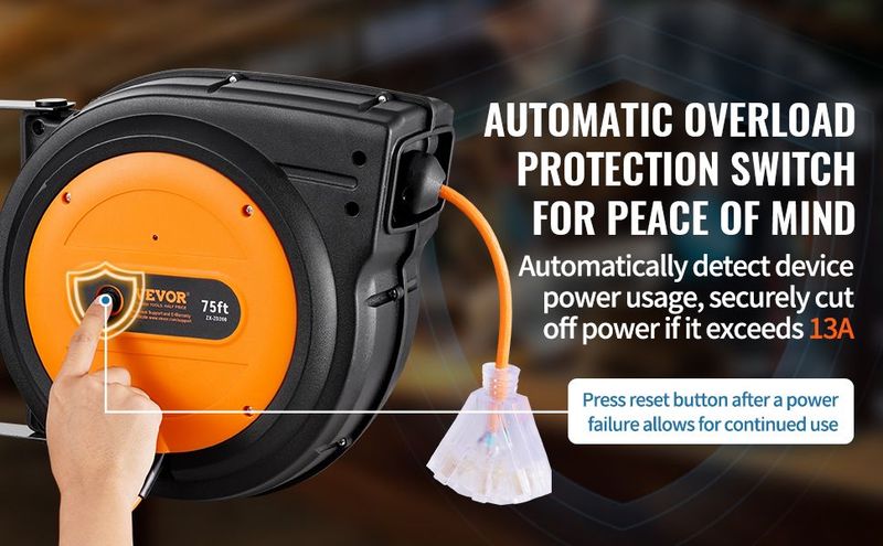 VEVOR Retractable Extension Cord Reel Power Cord Reel 75FT 14AWG/3C SJTOW_voghion.com