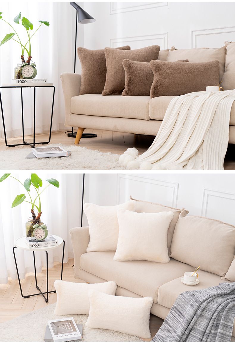 Kaninchenfellkissen – Ultraweicher dekorativer Kissenbezug mit Einsatz, modernes minimalistisches Design für Sofa und Bett (30 x 50 cm / 45 x 45 cm, 9 Farben)_voghion.com