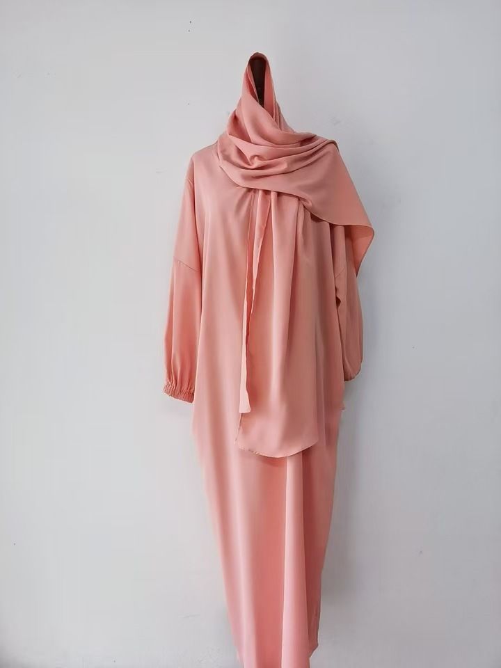 Abito da preghiera musulmano con cappuccio e pieghe in un unico pezzo per Ramadan Eid Abaya, abbigliamento islamico da donna Dubai, abito nero saudita, caftano turco con velo_voghion.com