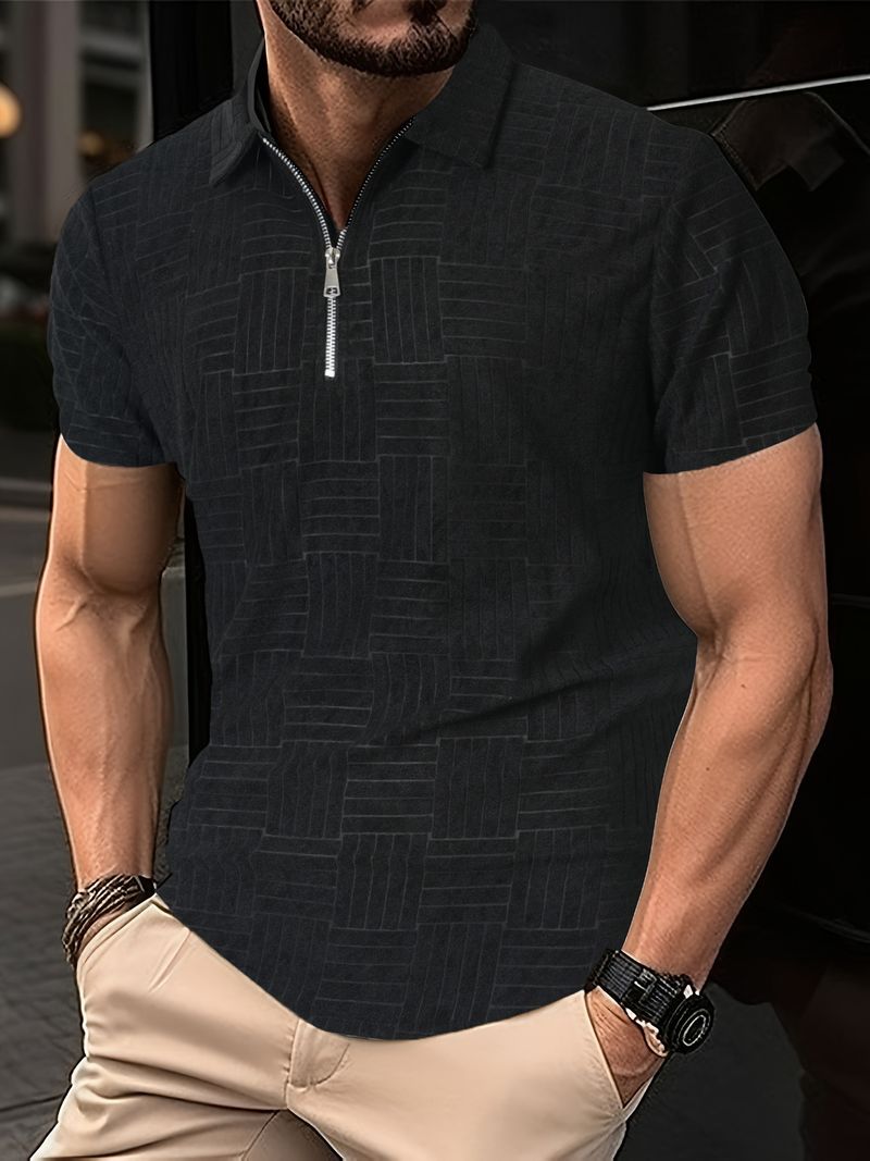 Summer New European And American Men's Polo Shirt Short Sleeve Button T-shirt Loose Jacquard Top Tees Shirt Men's Fashion_voghion.com