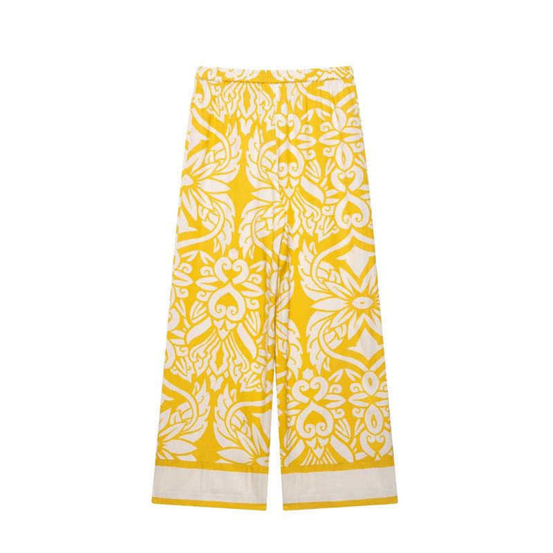 Frühlingsneues Satin-Hemd- und Hosen-Set mit geometrischem Druck – lässiges Langarm-Oberteil mit Knopfleiste und passender Hose, bequeme Polyestermischung, Unisex_voghion.com