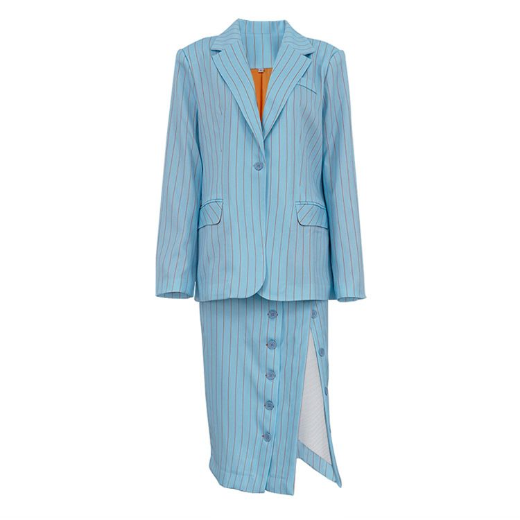 Costume ample à manches longues et revers pour femme, veste, jupe fendue sur la hanche, costume deux pièces_voghion.com