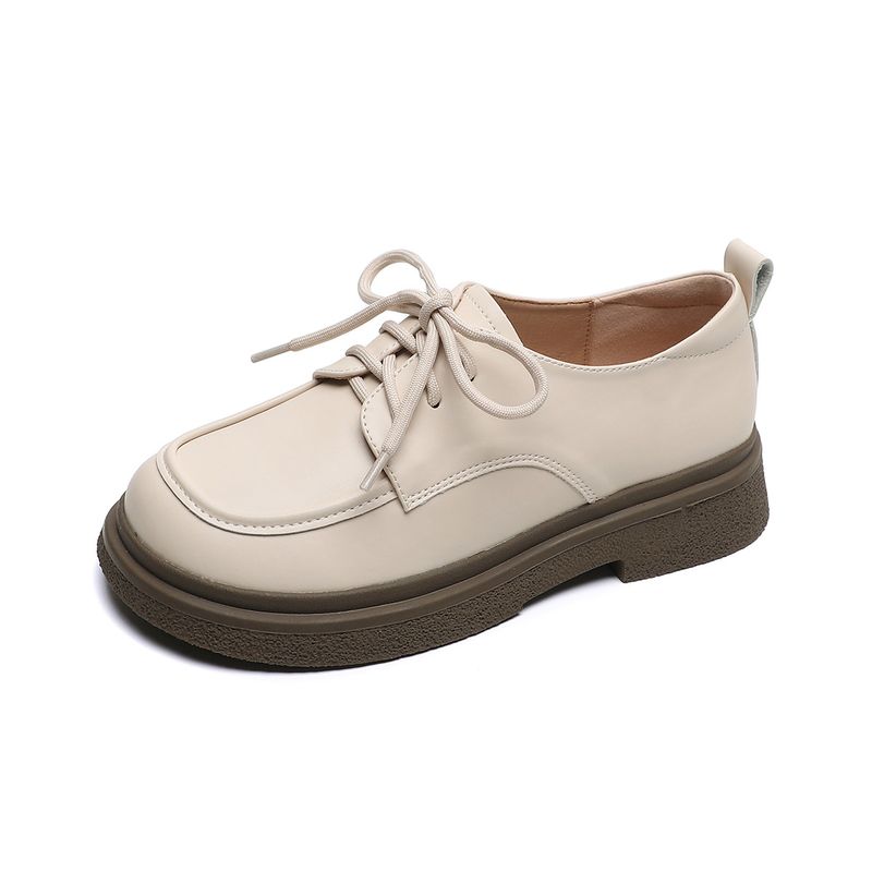 Schwarze, kleine Lederschuhe zum Schnüren, Plateau-Loafer im College-Stil für Damen, Retro-Einzelschuhe mit weicher Sohle_voghion.com