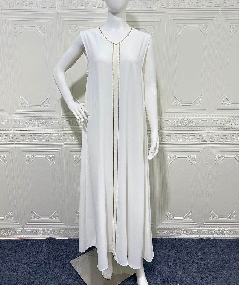 Elegant Embroidered Dubai Abaya Dress With Open Front Cardigan - Modest Muslim Two-Piece Set For Women (Available In Navy Blue & White, Sizes M-XXL)_voghion.com