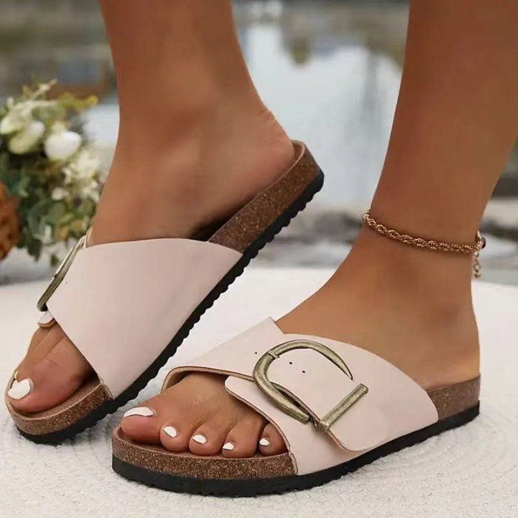 One Word Slippers Damen 2025 Neue Strandschuhe mit offener Spitze, flache Sandalen für Damen in Übergröße_voghion.com