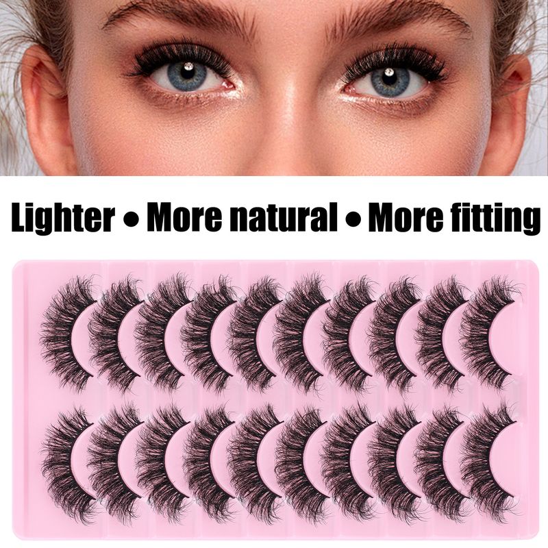 10 Pairs Natural Fake Eyelashes - Fluffy & Wispy Long Lashes For Everyday Wear, Cruelty-Free & Lightweight, 3D Effect False Eyelashes Set_voghion.com