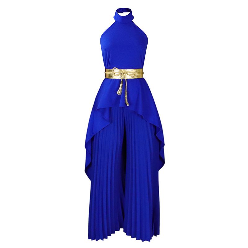Damenbekleidung Sommermode zweiteilig ärmellos rückenfrei unregelmäßig langer Rock Hose mit weitem Bein_voghion.com