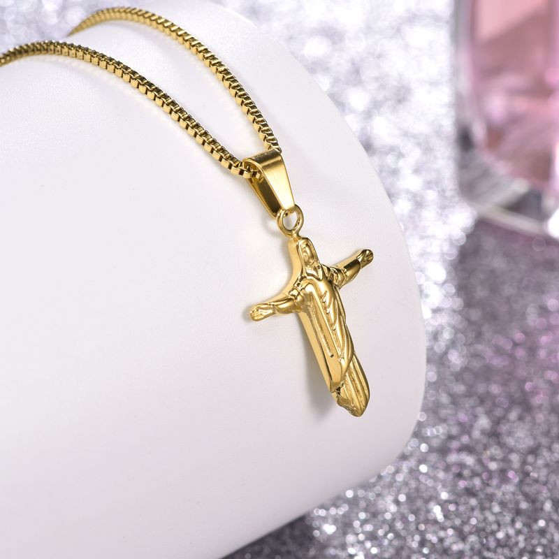 Ciondolo da uomo Janeiro Jesus in acciaio inossidabile, placcato in oro vero, con processo di conservazione del colore, collana fai da te_voghion.com