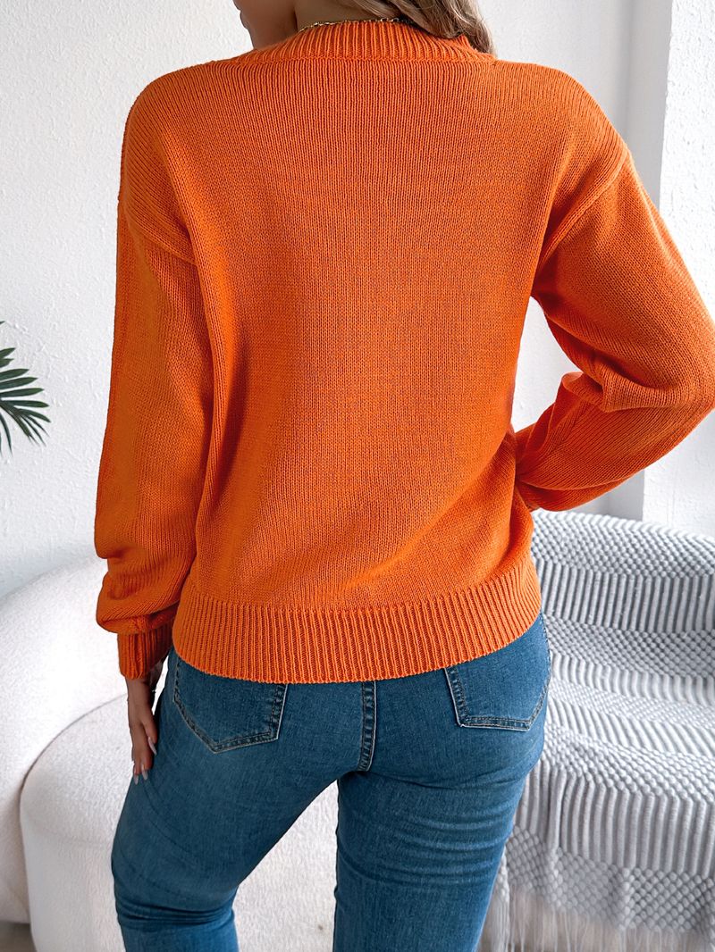 2025 Solid Color Hollow Lantern Long Sleeve Pullover Sweater Halloween Women's Clothing_voghion.com