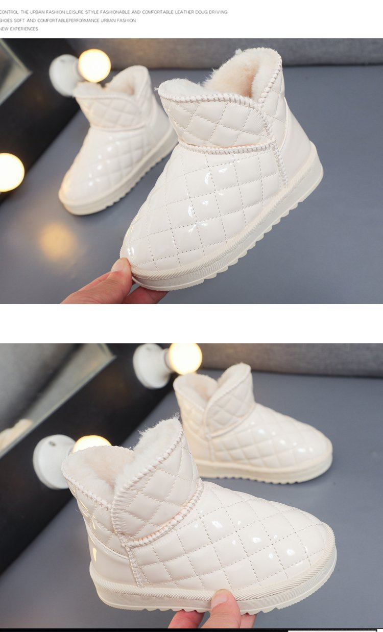 Doposci per bambini con scarpe in cotone per ragazzi nuove 2023 morbide e ispessite, cotone per ragazze integrato in pelle e pelliccia_voghion.com