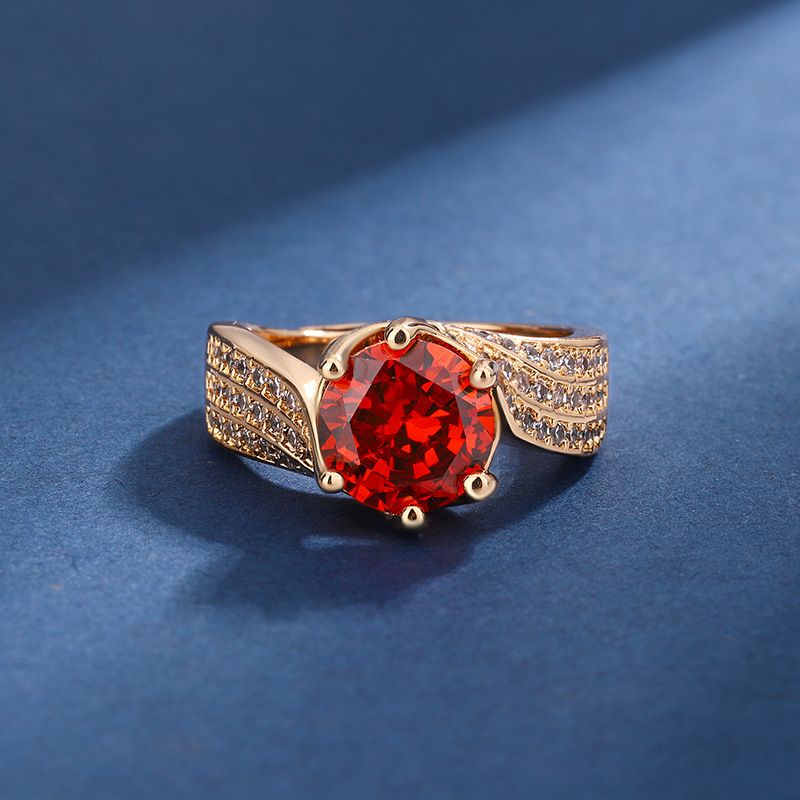 Neuer 3-Karat-Granatapfel-Rot-Zirkon-Champagner-Goldschmuck Bunter Schatz-Anhänger Leichter Luxus-Hochwertiger Ring für Damen_voghion.com