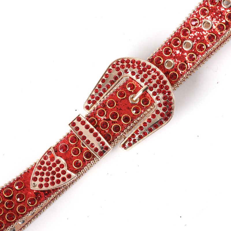 Men and women's rhinestone with a trendy punk shiny leather belt_voghion.com