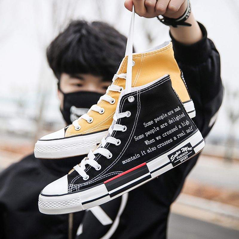 Canvas Men's Versatile Couple Canvas Korean Version Casual Board Trendy High Top Student Cloth Personalized Shoes Men_voghion.com