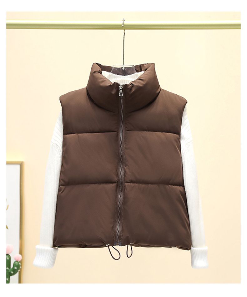Gilet matelassé sans manches pour femme, léger, à col montant et fermeture éclair, coupe oversize, idéal pour l'automne/hiver, décontracté et professionnel._voghion.com