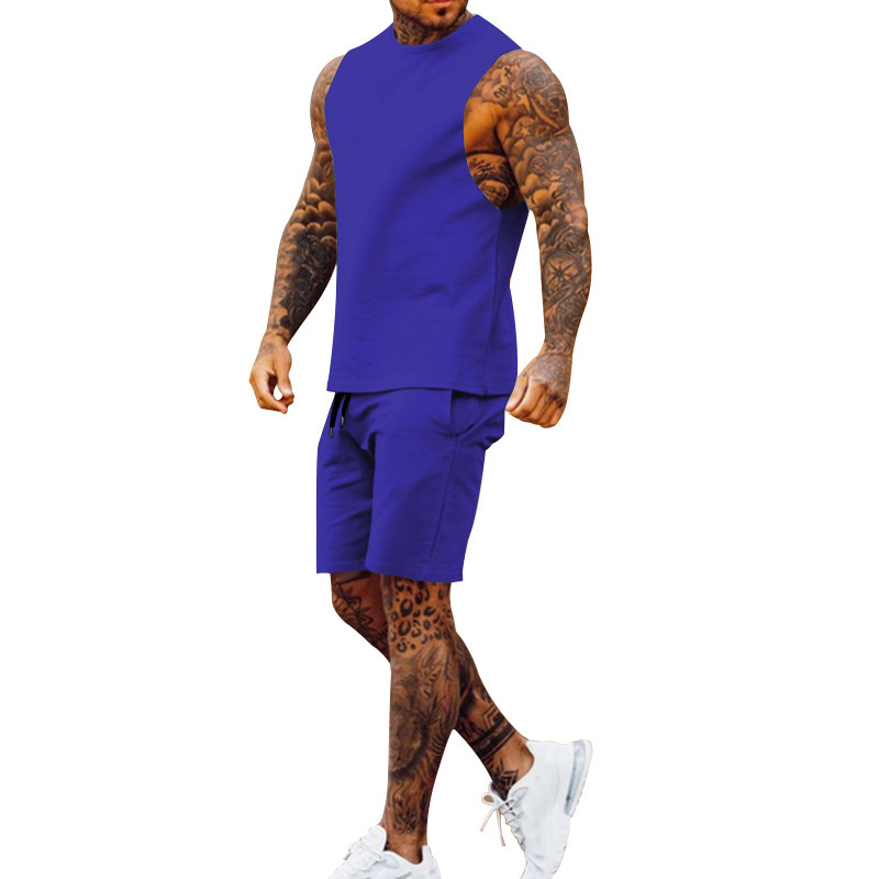 Cross-border European And American New Summer Sleeveless Sports Suit Men's Breathable Thin Round Neck Solid Color Vest_voghion.com