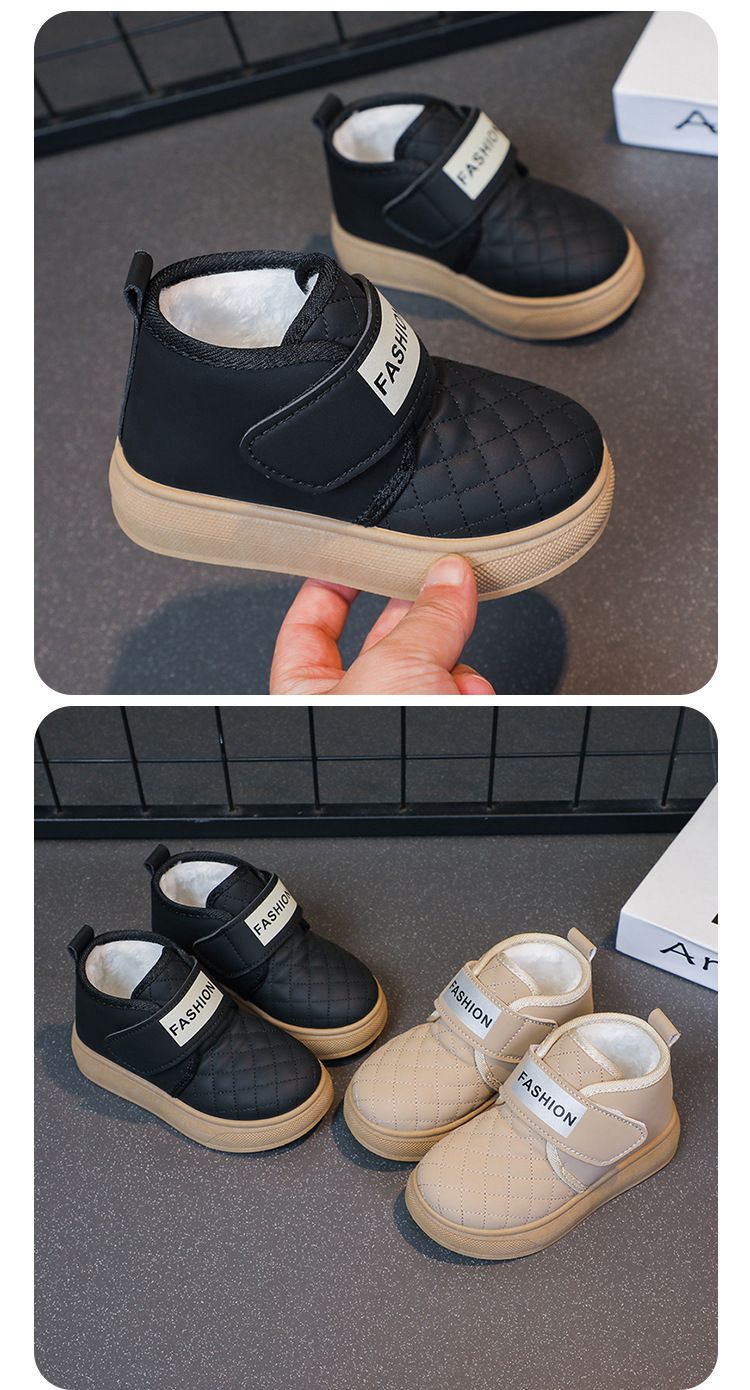 Stivali invernali per bambini foderati in pile – Suola in gomma morbida, antiscivolo, unisex (cachi/nero), taglie 22-33 (soletta interna 14-20,2 cm)_voghion.com