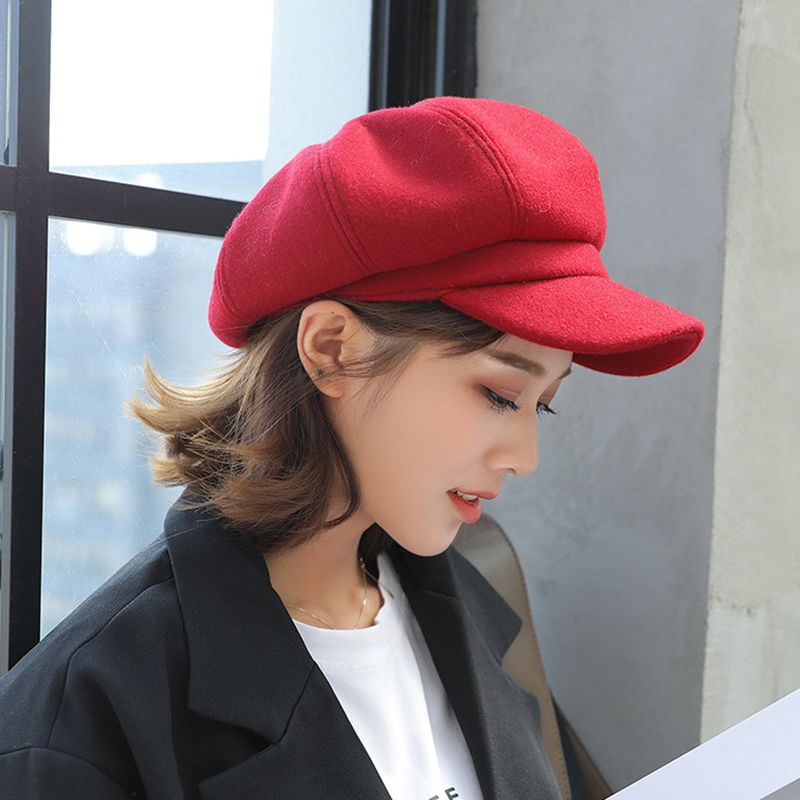 New Arrivals Fashion Solid Color Woolen Newsboy Cap Octagonal 8 Panel Women Autumn Winter Thickened Warm Beret Hat For Girls Sombrero_voghion.com