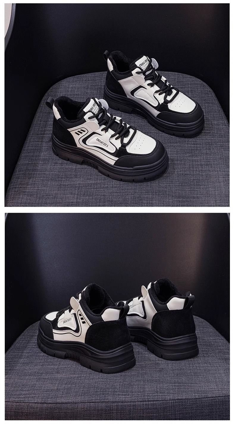 Edizione invernale 2024 in velluto spesso, vera pelle, suola spessa, lacci, color blocking, versatile, comodo, casual_voghion.com
