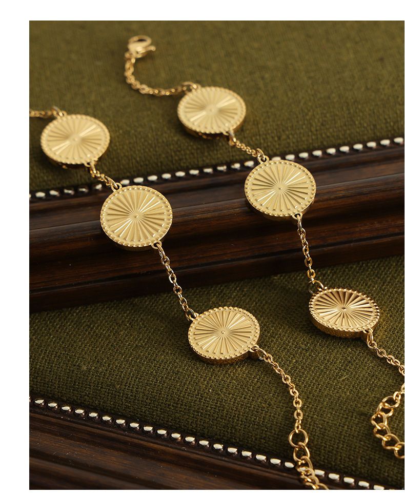High-end Fashion Versatile Simple Personality Titanium Steel Gold-plated Round Brand Pendant Necklace Bracelet Jewelry_voghion.com
