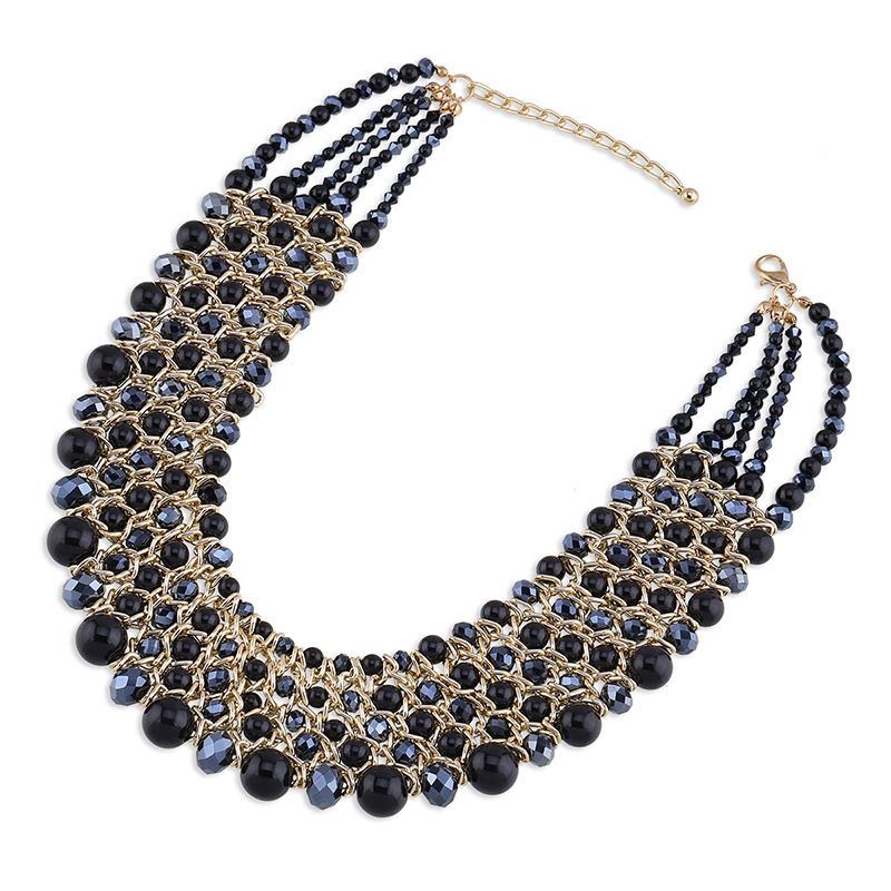 Qiman Populaire Handgemaakte Turquoise Kristal Parel Aluminium Ketting Korte Ketting NK-01561_voghion.com