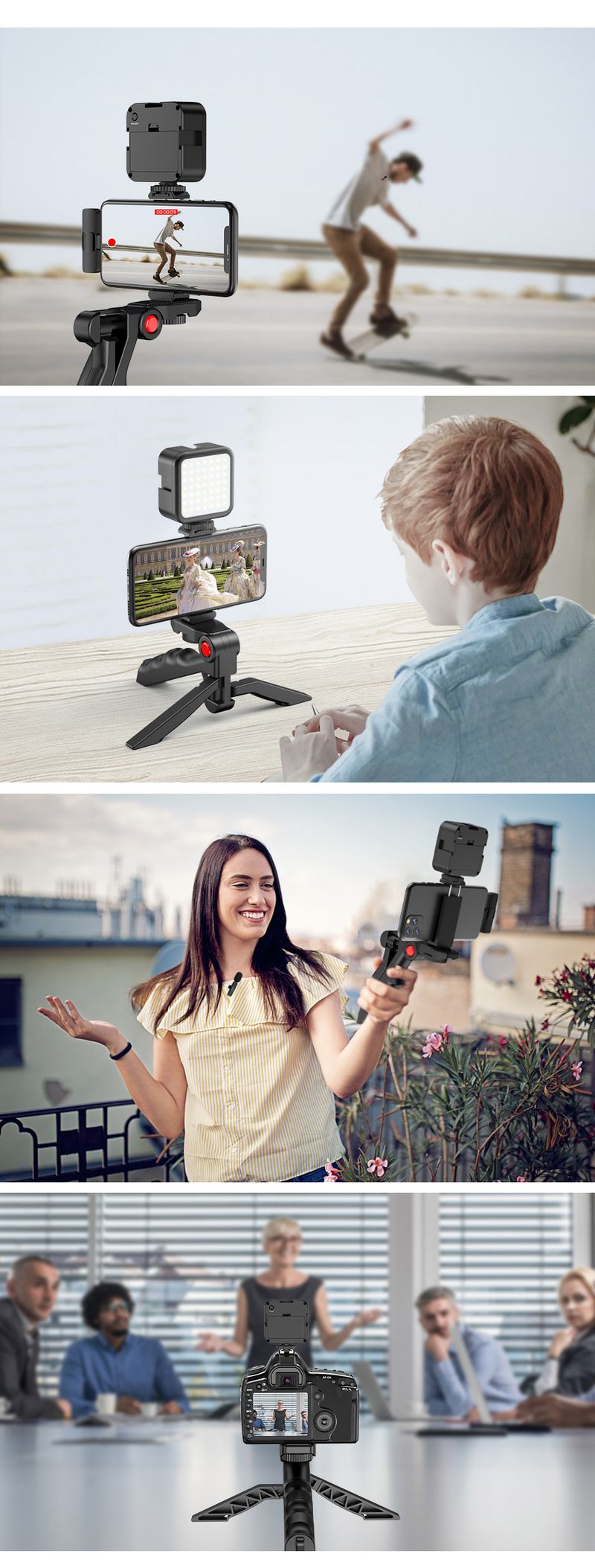 MAMEN Vlogging Kit Attrezzatura Treppiede per telefono con microfono lavalier wireless 2.4G per iPhone Android Smartphone Tablet_voghion.com