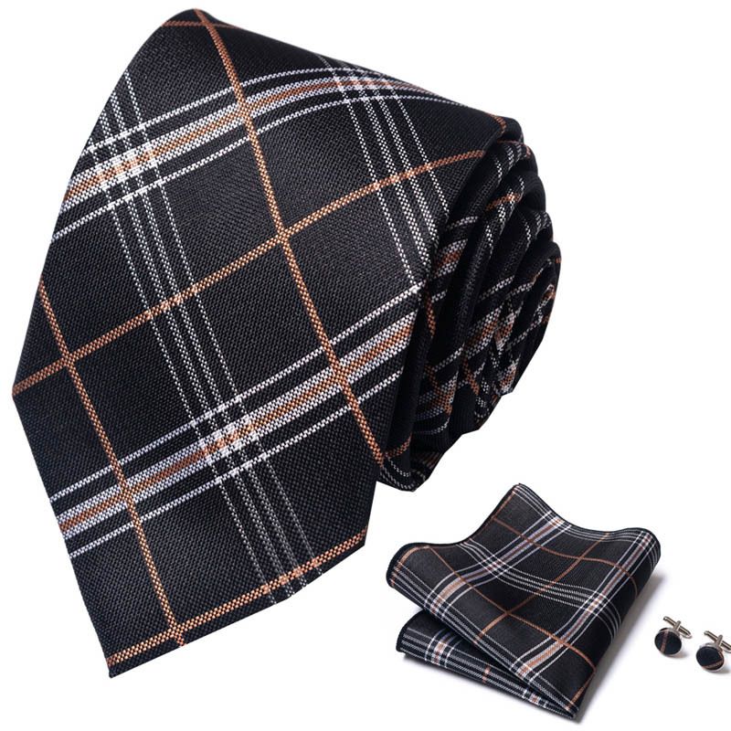 Corbata de seda de poliéster de alta calidad unisex para hombre, corbata formal de color sólido, bolsillo, toalla, gemelos, juego de jacquard_voghion.com